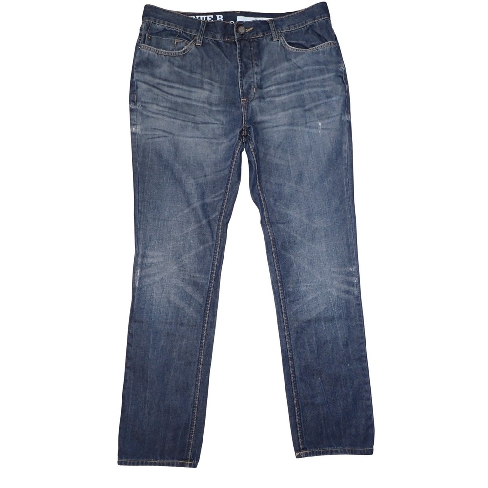 DKNY Jeans Men's Avenue B Slouchy Tapered Blue Denim Button Fly Jeans 34 x 32